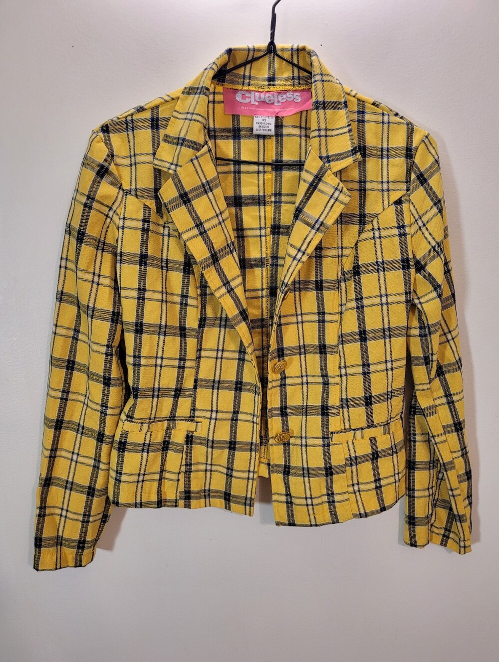 Clueless 90s Cosplay Costume Yellow Plaid Blazer Jacket - Size Xs